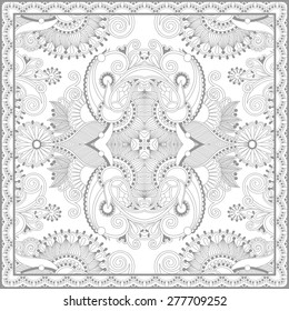 unique coloring book square page for adults - floral authentic carpet design, joy to older children and adult colorists, who like line art and creation, vector illustration