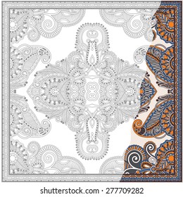 unique coloring book square page for adults - floral authentic carpet design, joy to older children and adult colorists, who like line art and creation, vector illustration