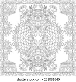 unique coloring book square page for adults - floral authentic carpet design, joy to older children and adult colorists, who like line art and creation, vector illustration