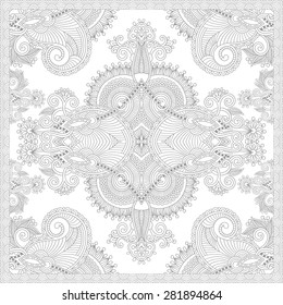 unique coloring book square page for adults - floral authentic carpet design, joy to older children and adult colorists, who like line art and creation, vector illustration