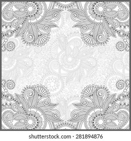 unique coloring book square page for adults - floral authentic carpet design, joy to older children and adult colorists, who like line art and creation, vector illustration