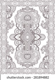 unique coloring book square page for adults - floral authentic carpet design, joy to older children and adult colorists, who like line art and creation, vector illustration