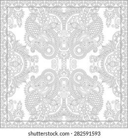 unique coloring book square page for adults - floral authentic carpet design, joy to older children and adult colorists, who like line art and creation, vector illustration