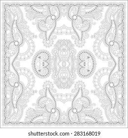 unique coloring book square page for adults - floral authentic carpet design, joy to older children and adult colorists, who like line art and creation, vector illustration