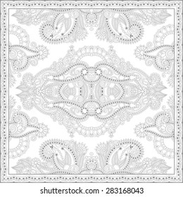 unique coloring book square page for adults - floral authentic carpet design, joy to older children and adult colorists, who like line art and creation, vector illustration