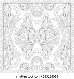 unique coloring book square page for adults - floral authentic carpet design, joy to older children and adult colorists, who like line art and creation, vector illustration