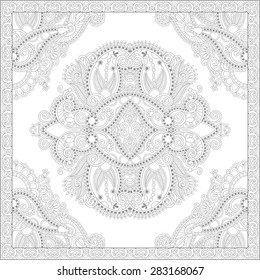 unique coloring book square page for adults - floral authentic carpet design, joy to older children and adult colorists, who like line art and creation, vector illustration