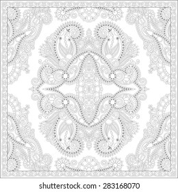 unique coloring book square page for adults - floral authentic carpet design, joy to older children and adult colorists, who like line art and creation, vector illustration