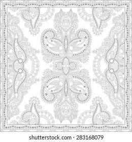 unique coloring book square page for adults - floral authentic carpet design, joy to older children and adult colorists, who like line art and creation, vector illustration