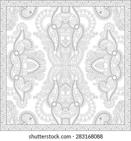 unique coloring book square page for adults - floral authentic carpet design, joy to older children and adult colorists, who like line art and creation, vector illustration