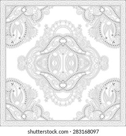 unique coloring book square page for adults - floral authentic carpet design, joy to older children and adult colorists, who like line art and creation, vector illustration