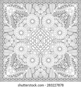 unique coloring book square page for adults - floral authentic carpet design, joy to older children and adult colorists, who like line art and creation, vector illustration