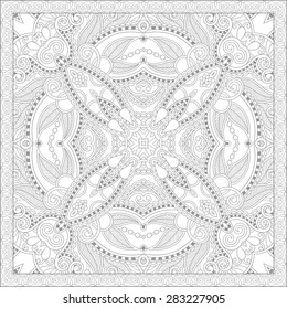 unique coloring book square page for adults - floral authentic carpet design, joy to older children and adult colorists, who like line art and creation, vector illustration