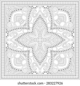 unique coloring book square page for adults - floral authentic carpet design, joy to older children and adult colorists, who like line art and creation, vector illustration