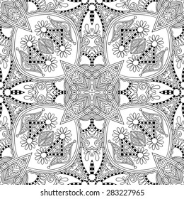 unique coloring book square page for adults - floral authentic carpet design, joy to older children and adult colorists, who like line art and creation, vector illustration