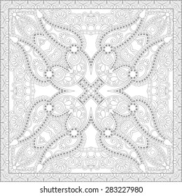 unique coloring book square page for adults - floral authentic carpet design, joy to older children and adult colorists, who like line art and creation, vector illustration