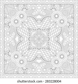 unique coloring book square page for adults - floral authentic carpet design, joy to older children and adult colorists, who like line art and creation, vector illustration