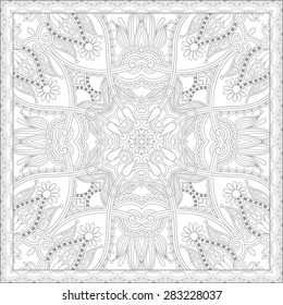 unique coloring book square page for adults - floral authentic carpet design, joy to older children and adult colorists, who like line art and creation, vector illustration