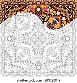 unique coloring book square page for adults - floral authentic carpet design, joy to older children and adult colorists, who like line art and creation, vector illustration