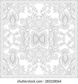 unique coloring book square page for adults - floral authentic carpet design, joy to older children and adult colorists, who like line art and creation, vector illustration