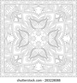 unique coloring book square page for adults - floral authentic carpet design, joy to older children and adult colorists, who like line art and creation, vector illustration