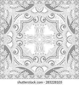 unique coloring book square page for adults - floral authentic carpet design, joy to older children and adult colorists, who like line art and creation, vector illustration