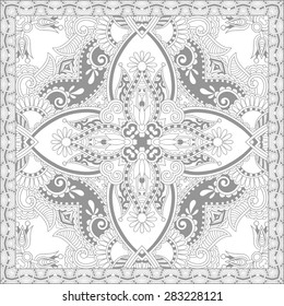 unique coloring book square page for adults - floral authentic carpet design, joy to older children and adult colorists, who like line art and creation, vector illustration