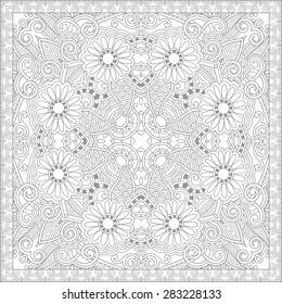 unique coloring book square page for adults - floral authentic carpet design, joy to older children and adult colorists, who like line art and creation, vector illustration