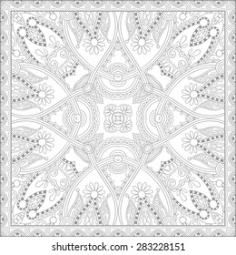 unique coloring book square page for adults - floral authentic carpet design, joy to older children and adult colorists, who like line art and creation, vector illustration