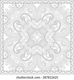 unique coloring book square page for adults - floral authentic carpet design, joy to older children and adult colorists, who like line art and creation, vector illustration