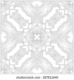 unique coloring book square page for adults - floral authentic carpet design, joy to older children and adult colorists, who like line art and creation, vector illustration