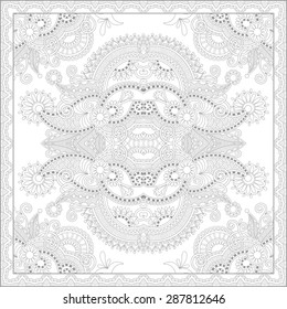 unique coloring book square page for adults - floral authentic carpet design, joy to older children and adult colorists, who like line art and creation, vector illustration