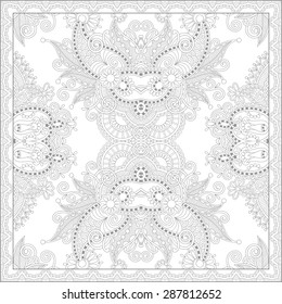 unique coloring book square page for adults - floral authentic carpet design, joy to older children and adult colorists, who like line art and creation, vector illustration