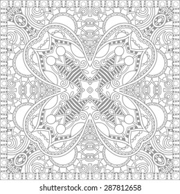 unique coloring book square page for adults - floral authentic carpet design, joy to older children and adult colorists, who like line art and creation, vector illustration