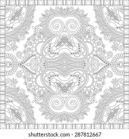 unique coloring book square page for adults - floral authentic carpet design, joy to older children and adult colorists, who like line art and creation, vector illustration