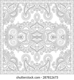 unique coloring book square page for adults - floral authentic carpet design, joy to older children and adult colorists, who like line art and creation, vector illustration