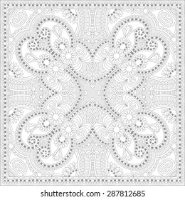 unique coloring book square page for adults - floral authentic carpet design, joy to older children and adult colorists, who like line art and creation, vector illustration