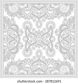 unique coloring book square page for adults - floral authentic carpet design, joy to older children and adult colorists, who like line art and creation, vector illustration