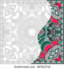 unique coloring book square page for adults - floral authentic carpet design, joy to older children and adult colorists, who like line art and creation, vector illustration