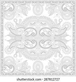 unique coloring book square page for adults - floral authentic carpet design, joy to older children and adult colorists, who like line art and creation, vector illustration