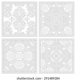unique coloring book square page set for adults - floral authentic carpet design, joy to older children and adult colorists, who like line art and creation, vector illustration