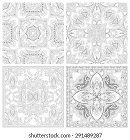 unique coloring book square page set for adults - floral authentic carpet design, joy to older children and adult colorists, who like line art and creation, vector illustration
