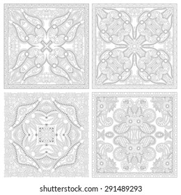 unique coloring book square page set for adults - floral authentic carpet design, joy to older children and adult colorists, who like line art and creation, vector illustration
