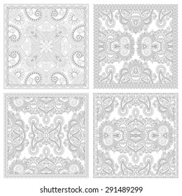 unique coloring book square page set for adults - floral authentic carpet design, joy to older children and adult colorists, who like line art and creation, vector illustration