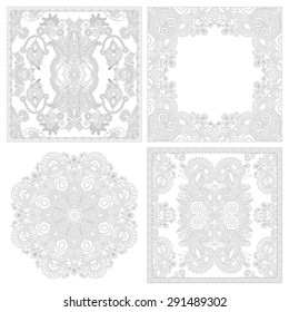 unique coloring book square page set for adults - floral authentic carpet design, joy to older children and adult colorists, who like line art and creation, vector illustration