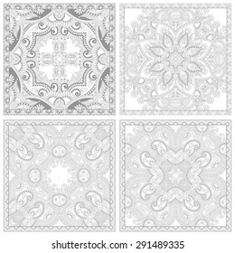 unique coloring book square page set for adults - floral authentic carpet design, joy to older children and adult colorists, who like line art and creation, vector illustration
