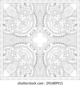 unique coloring book square page for adults - floral authentic carpet design, joy to older children and adult colorists, who like line art and creation, vector illustration