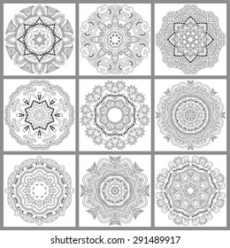 unique coloring book square page for adults - floral authentic circle design, joy to older children and adult colorists, who like line art and creation, vector illustration