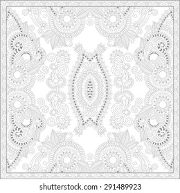 unique coloring book square page for adults - floral authentic carpet design, joy to older children and adult colorists, who like line art and creation, vector illustration