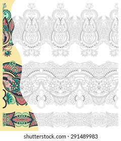 unique coloring book square page for adults - floral authentic carpet design, joy to older children and adult colorists, who like line art and creation, vector illustration